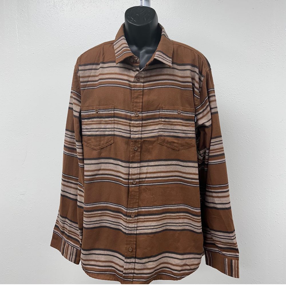 Hurley Brown Fall Striped Light Flannel Long Sleeve Button Down Shirt Size XXL